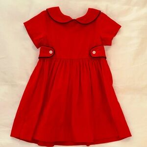 EUC Bella Bliss Red Corduroy Dress with Black Trim and Peter Pan Collar 2T
